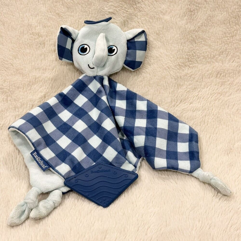 Booginhead Elephant Lovey Blue Gray 12" Security Plush Knotted Corners Teether
